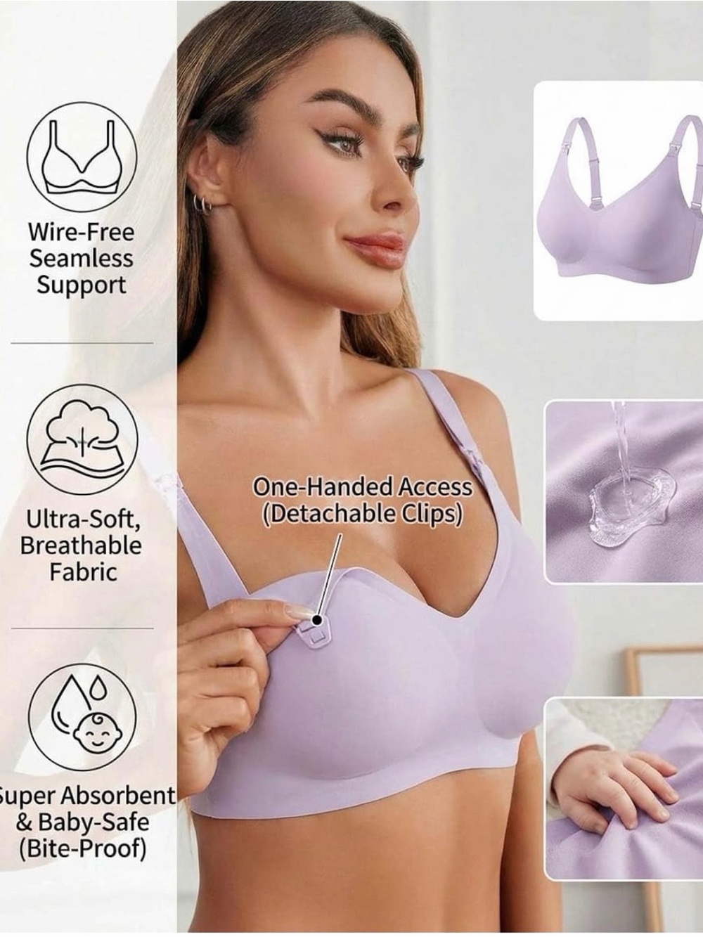 Avidlove Light Lilac Seamless Nursing Bra Wire-Free Maternity Sleep Bra NWT - Picture 4 of 11